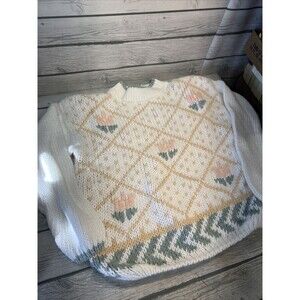 Vintage Hand Knit Sweater Womens Medium Floral Grandma
